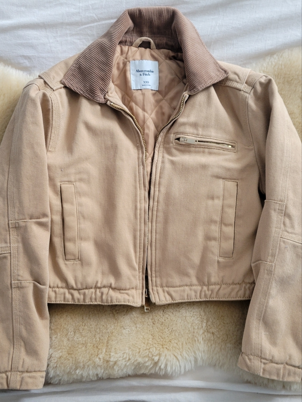 Abercrombie & Fitch Twill Workwear Cropped Bomber Jacket With Cordoroy Collar